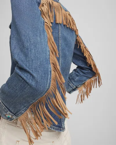 Chico's Cropped-fit Fringe Denim Jacket In Toledo Indigo