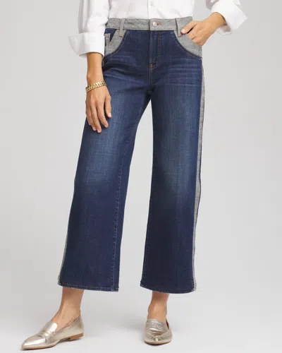 Chico's Girlfriend Cropped Colorblock Wide-leg Jeans In Eclipse Indigo