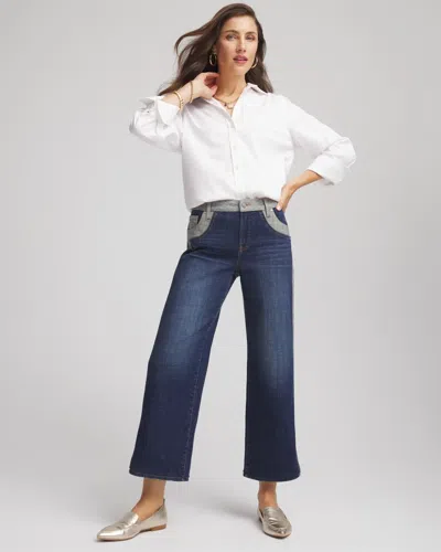 Chico's Girlfriend Cropped Colorblock Wide-leg Jeans In Eclipse Indigo