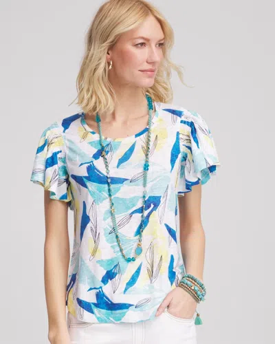 Chico's Linen Smocked Flutter-sleeved Tee In White In White