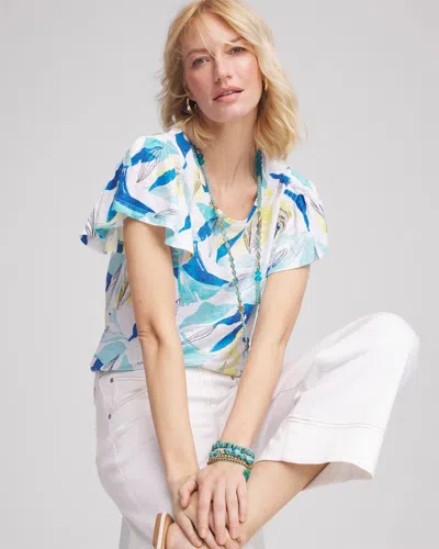 Chico's Linen Smocked Flutter-sleeved Tee In White In White