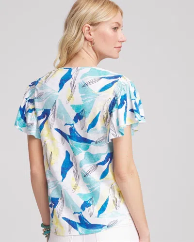 Chico's Linen Smocked Flutter-sleeved Tee In White In White