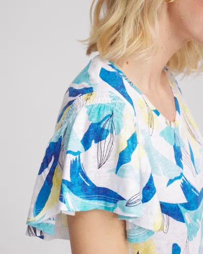Chico's Linen Smocked Flutter-sleeved Tee In White In White