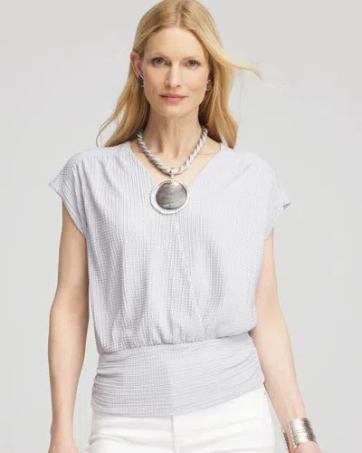 Chico's Foiled Knit Banded Bottom Top In Denim In Gray