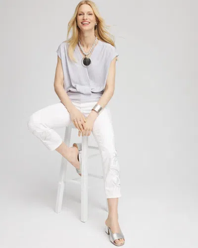 Chico's Foiled Knit Banded Bottom Top In Denim In Gray