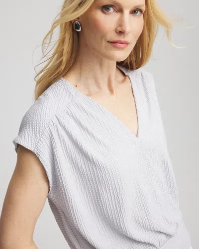 Chico's Foiled Knit Banded Bottom Top In Denim In Gray