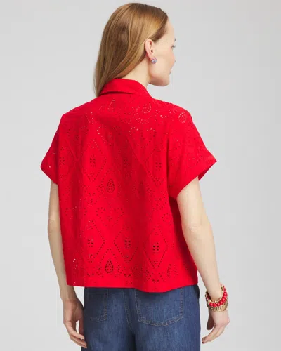 Chico's Embroidered Eyelet Button-down Top In Red