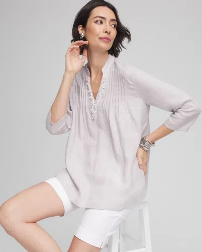 Chico's Embellished Linen Kurta Tunic In Denim In Gray