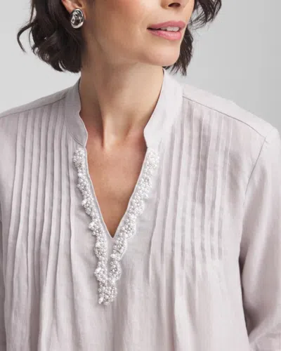 Chico's Embellished Linen Kurta Tunic In Denim In Gray