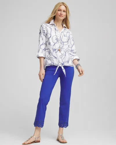 Chico's Brigitte Pull-on Cutwork Cropped Pants In Blue