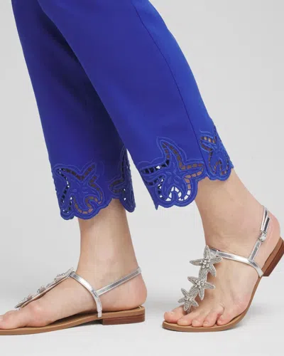 Chico's Brigitte Pull-on Cutwork Cropped Pants In Blue