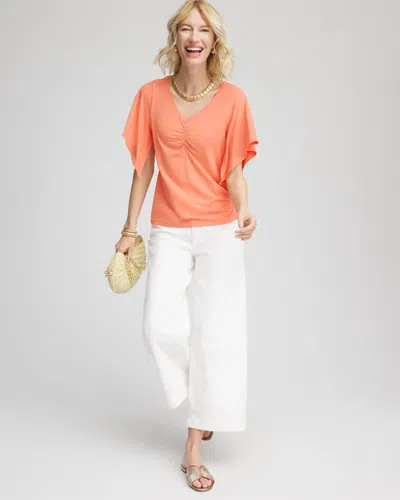Chico's Touch Of Cool Handkerchief-sleeve V-neck Tee In Orange In Orange