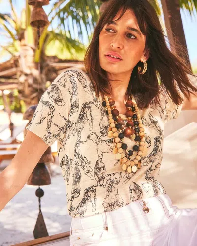 Chico's Panther Sweater-trim Linen Tee In Neutral