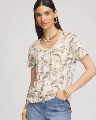 Chico's Panther Sweater-trim Linen Tee In Neutral