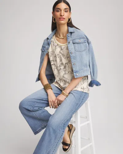 Chico's Panther Sweater-trim Linen Tee In Neutral