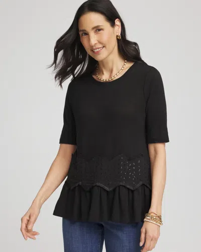 Chico's Chevron Sequin Peplum Linen Tee In Black In Black