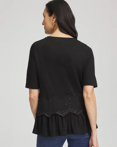 Chico's Chevron Sequin Peplum Linen Tee In Black In Black