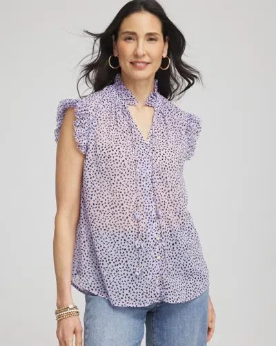 Chico's Cheetah Print Ruffle-collar Blouse In Purple