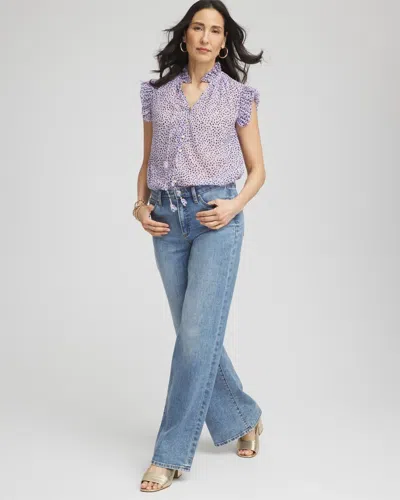 Chico's Cheetah Print Ruffle-collar Blouse In Purple