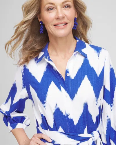 Chico's Chevron Striped Shirtdress In White