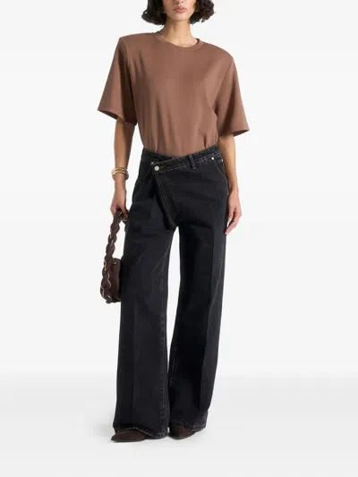 Manière De Voir Mila Padded-shoulder Bodysuit In Brown