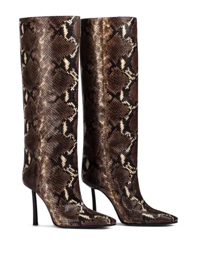 Le Silla 110mm Snake Print-leather Stiletto Boots In Brown