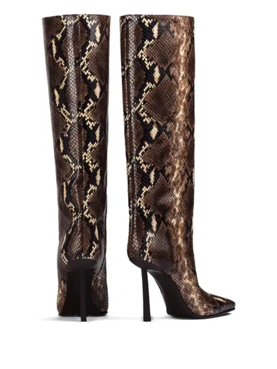 Le Silla 110mm Snake Print-leather Stiletto Boots In Brown