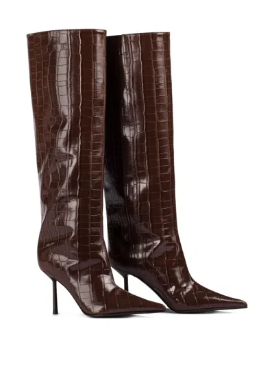 Le Silla 90mm Bella Crocodile-embossed Pointed-toe Boots In Brown