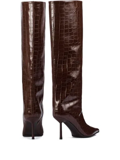 Le Silla 90mm Bella Crocodile-embossed Pointed-toe Boots In Brown