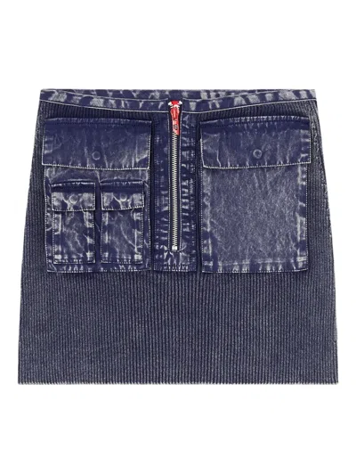 Diesel M-meryn Zip-front Pocket Mini Skirt In Blue