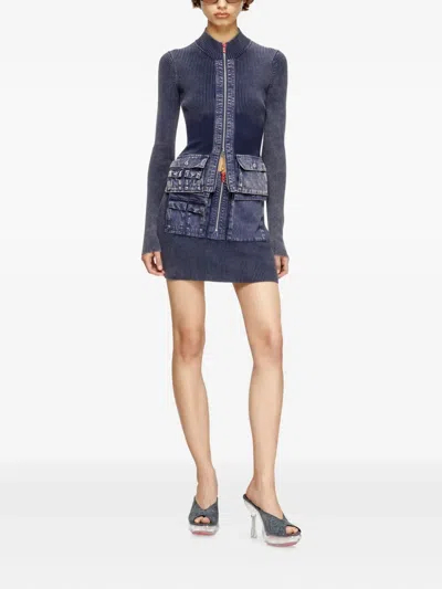 Diesel M-meryn Zip-front Pocket Mini Skirt In Blue