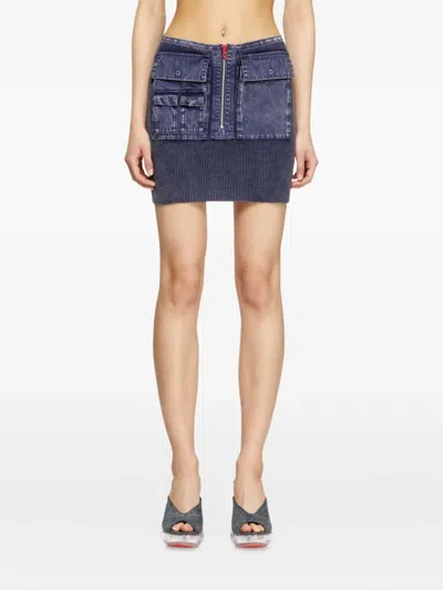 Diesel M-meryn Zip-front Pocket Mini Skirt In Blue