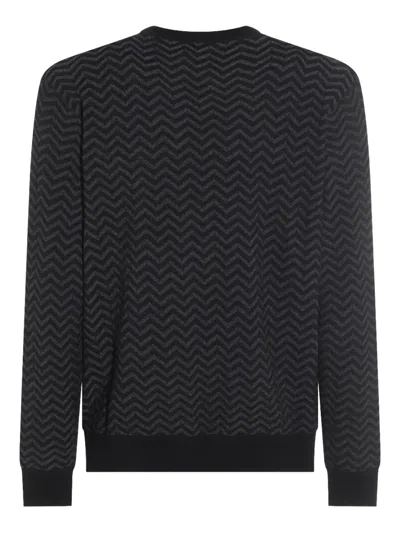 Giorgio Armani Embroidered Stretch Wool Blend Sweater In Black
