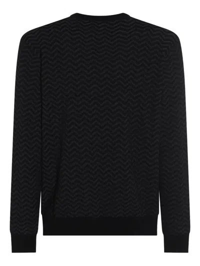 Giorgio Armani Embroidered Stretch Wool Blend Sweater In Black