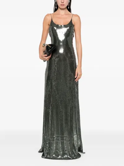 Alex Perry Singlet Backless Mesh Sequined Gown In Gray
