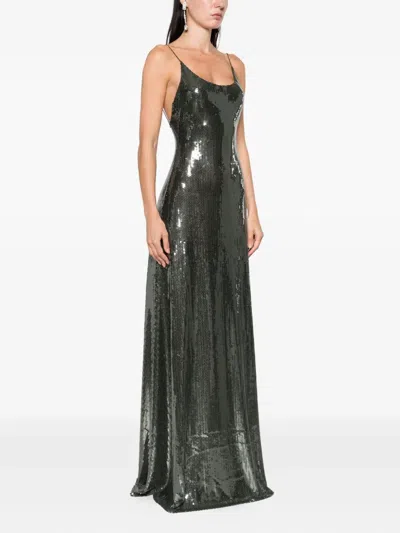 Alex Perry Singlet Backless Mesh Sequined Gown In Gray