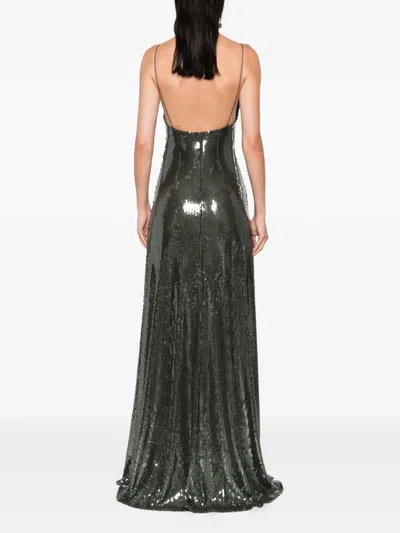 Alex Perry Singlet Backless Mesh Sequined Gown In Gray