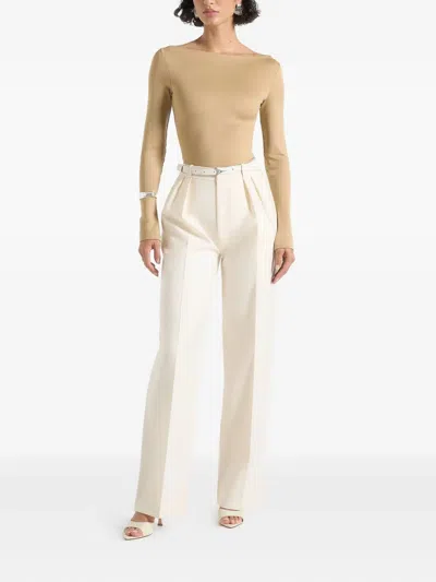 Manière De Voir Eva Boat-neck Long-sleeve Bodysuit In Neutral