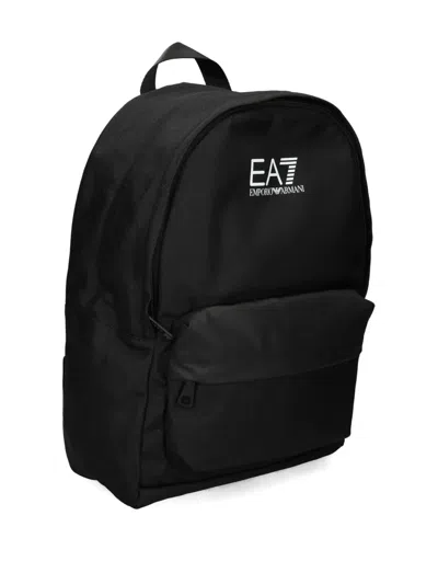 Ea7 Canvas Backpack With Logo Print In Black