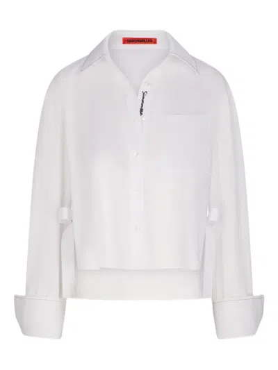 Simon Miller Ayre Cropped Poplin Top In Macadamia In White