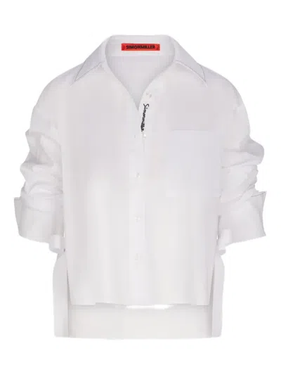 Simon Miller Ayre Cropped Poplin Top In Macadamia In White