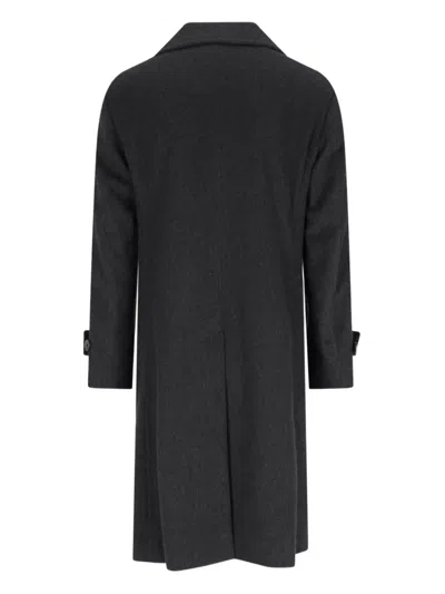 Caruso Double-breasted Grey Coat With Notched Lapel In Blue