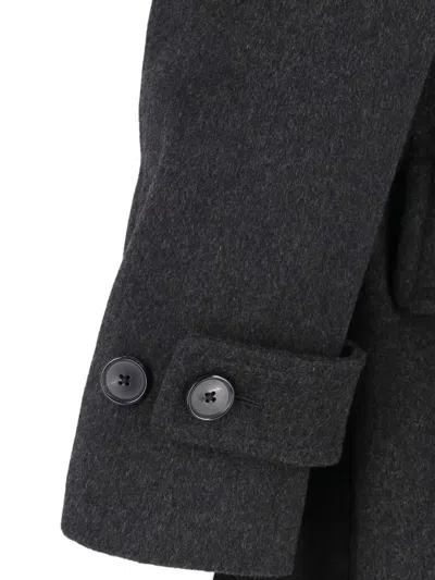 Caruso Double-breasted Grey Coat With Notched Lapel In Blue