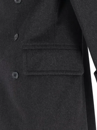 Caruso Double-breasted Grey Coat With Notched Lapel In Blue