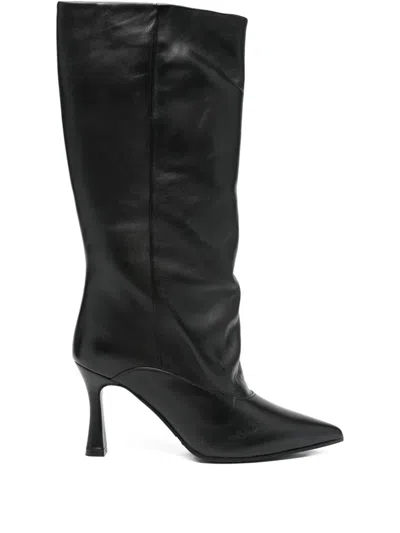 尖头皮质高跟短靴（8厘米）