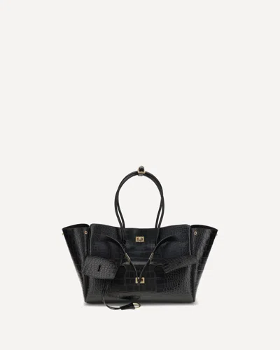 Balenciaga All Day Croco Leather Shoulder Bag In Black