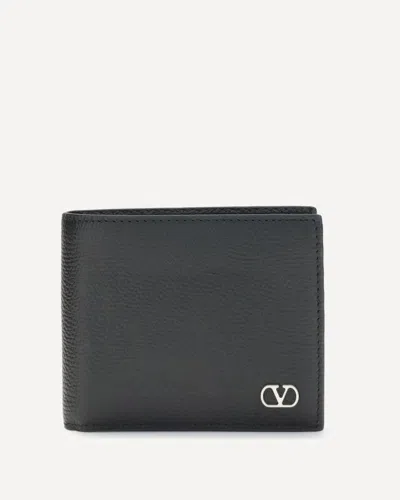 Valentino Garavani Textured Leather Wallet With Subtle Logo Detail In Black