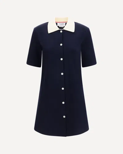 Thom Browne Collared Dress With Short Sleeves In Blue