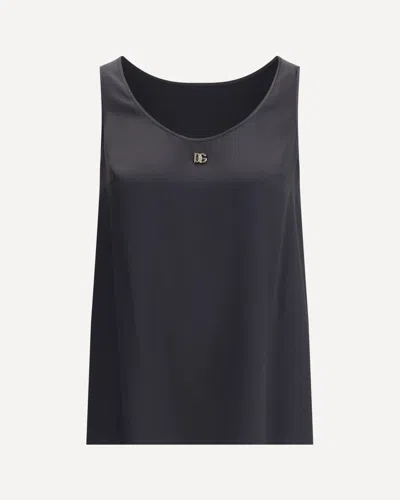 Dolce & Gabbana Satin Camisole Top With Logo In Black