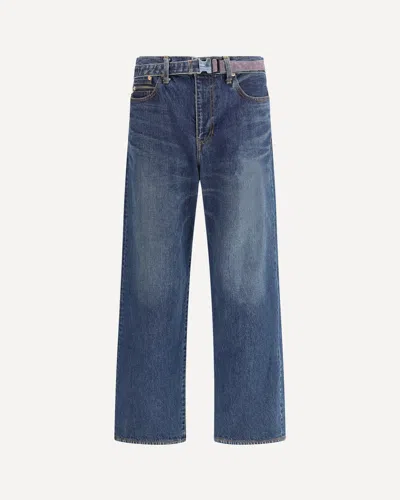 Sacai Belted Zip-pocket Jeans In Blue